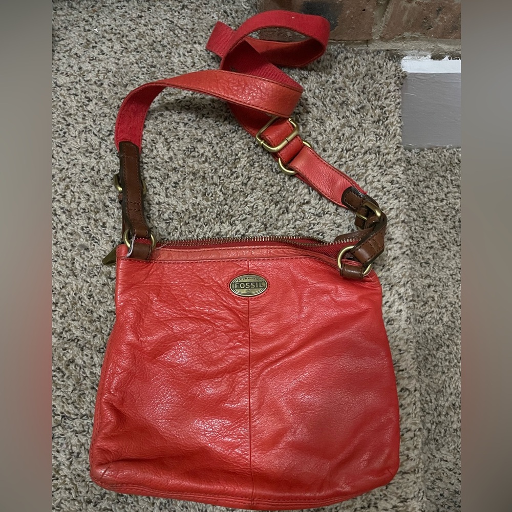 Fossil Crossbody Bag Tomato Red Leather